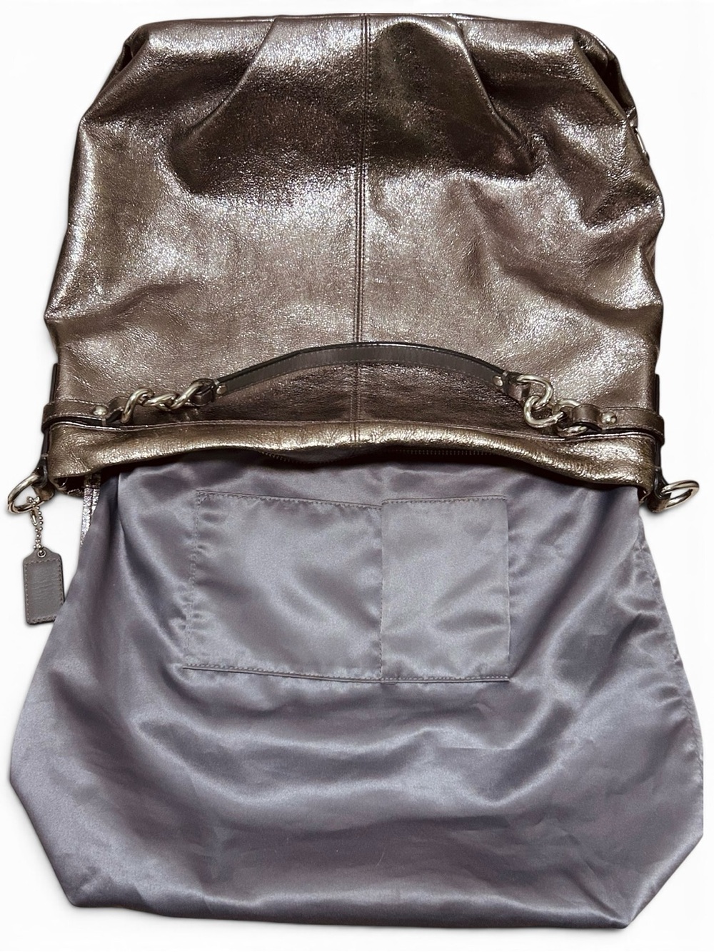 COACH Brooke Metallic Pewter Leather Hobo Shoulder Bag - Picture 10 of 11